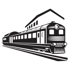  Train pulling into a station silhouette vector art black color design and solid white background 
