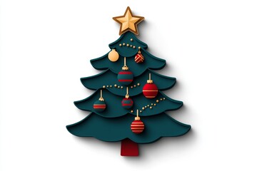 Obraz premium Simple 2D illustration of a Christmas tree with colorful ornaments, fun and bright on a white background