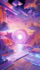 Obraz premium Gateway to the Neon Realm - Chromatic Dreamscape - Prismatic Portal - The Luminous Horizon.- Ethereal Geometric Haven