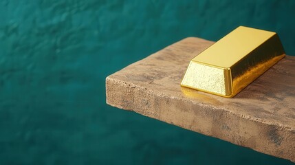 Macro view of a gold bar on a fragile bridge over a financial pitfall, Investment Peril, Wealth Strategy