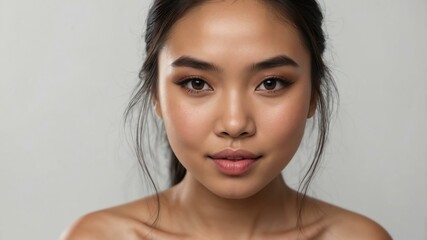 Naklejka premium cute filipina woman with radiant skin on white background