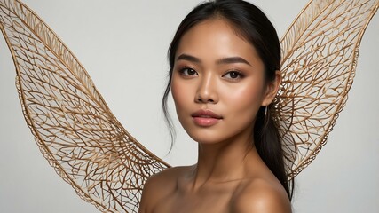 cute filipina woman with radiant skin on white background