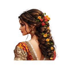 Naklejka premium Beautiful Woman with Floral Braid Hairstyle - Indian Bridal Inspiration
