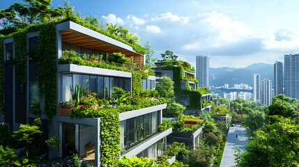 Obraz premium 3D Illustration Green Urban Living Eco-Friendly Architecture