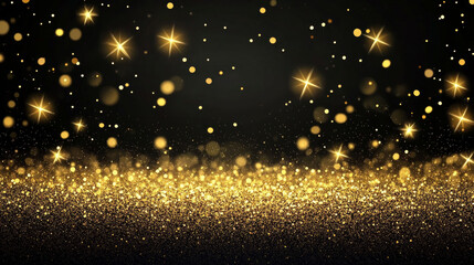 Obraz premium Golden small flickering lights on a black background, forming a chaotic dust of glitter particles