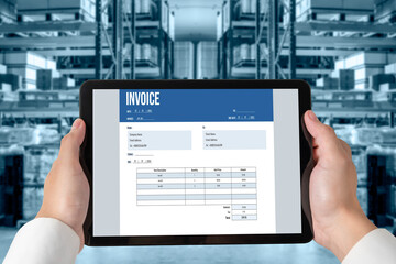 Invoice on computer screen from accounting application. Computer program for financial and budget of corporate business. Snugly.