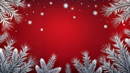 Red background with frosty silver branches