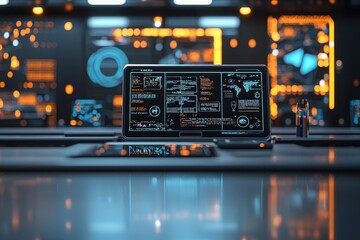 Obraz premium Virtual learning hub development futuristic workspace digital interface tech environment close-up view innovative education