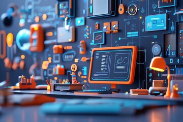 Interactive learning hub virtual space digital interface modern workspace close-up view futuristic education concept