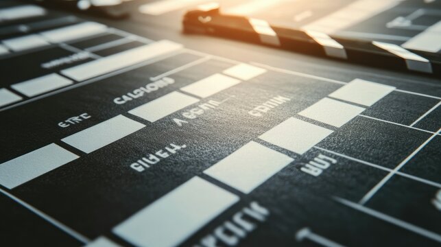Film Production Slate and Clapperboard on a Dark Surface with Creative Lighting in a Studio Setting, Ready for Movie Scene Filming and Director's Notes