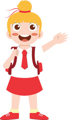 Cheerful girl waving in school uniform