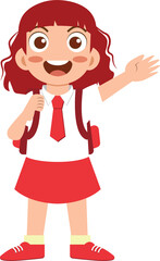 Cheerful girl waving in school uniform