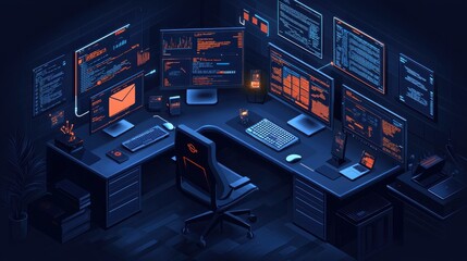 Futuristic study room digital workspace tech environment modern design high-tech concept