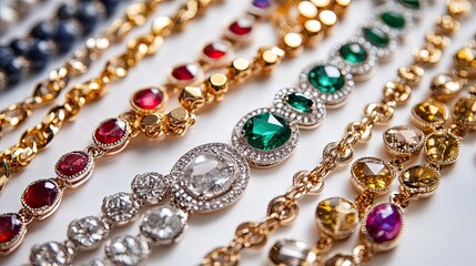 Exquisite Collection of Colorful Gemstone Bracelets Displayed Elegantly on a White Surface, Showcasing Unique Designs and Vibrant Colors for Fashion Enthusiasts