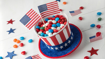 Obraz premium Patriotic cake and candy centerpiece for Fourth of July