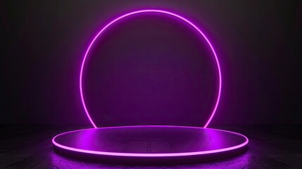 Obraz premium purple light round podium and black background for mock up.