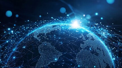 Fototapeta premium Glowing Global Digital Network with Satellite Data Streams Connecting Continents