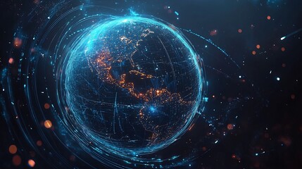 Fototapeta premium Glowing Global Communication Network with Satellites and Data Streams
