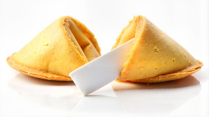 Fortune cookies with blank paper strip on white background