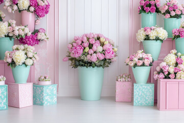 Fototapeta premium A beautiful, fresh display of spring flowers instills a spring mood and inspiration.