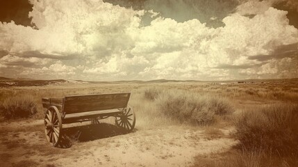 Obraz premium old photo of a wheelbarrow in sepia