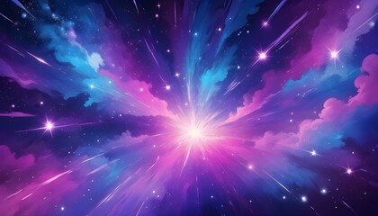 Fototapeta premium Un fondo abstracto en tonos de azul, morado y rosa, imitando una nebulosa en el espacio profundo. Pequeños destellos de estrellas y luces difusas dan un aspecto etéreo y misterioso