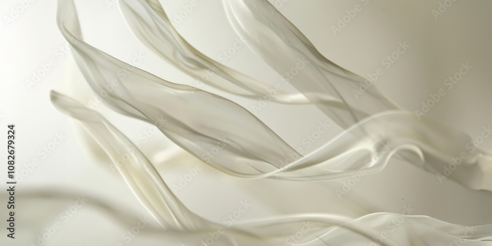 Poster delicate translucent ribbons gracefully flow in soft light, showcasing their intricate movement and 