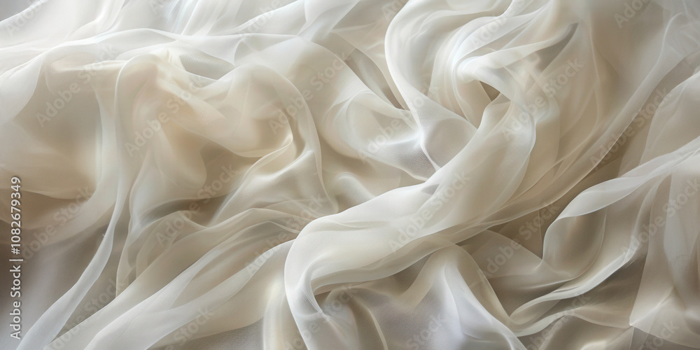 Aufkleber Delicate translucent ribbons gracefully flow in soft light, showcasing their intricate movement and ethereal appearance against a neutral background