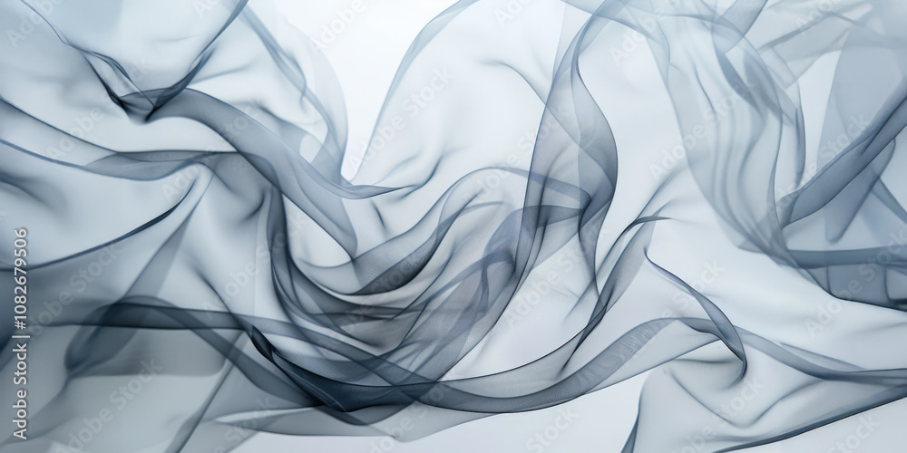 Poster Delicate translucent ribbons gracefully flow in soft light, showcasing their intricate movement and ethereal appearance against a neutral background