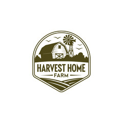 Obraz premium Rustic Agriculture Logo. Farm Life with Barn, Windmill, and Cow