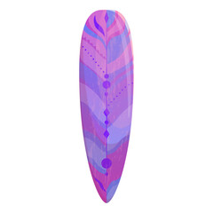 Purple Surfboard Shortboard with Indian feather patterns. summer vibes and water sports enthusiasts. Gradient summer surfboard with a colorful pattern