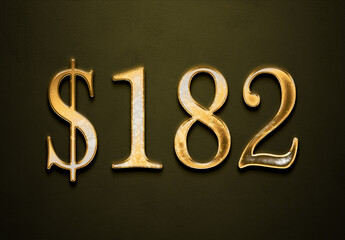 Old gold effect of 182 dollars with 3D glossy style Mockup.