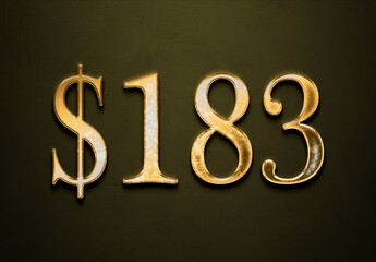 Old gold effect of 183 dollars with 3D glossy style Mockup.