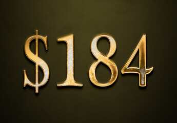 Old gold effect of 184 dollars with 3D glossy style Mockup.