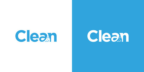 Simple Wordmark Clean Logo Design. Letter or Text Clean with Broom Icon Graphic. Logo for Cleaning Home Company Business or Other.