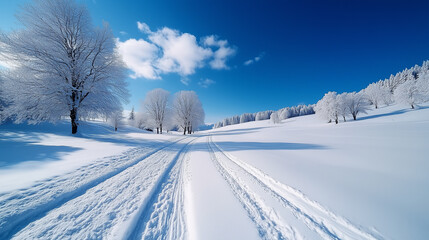 Fototapeta premium Track in the mountains. Winter frozen landscape.