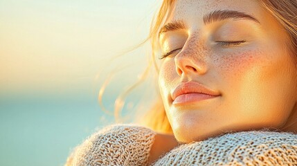 Meditative break moment outdoor setting portrait image soft focus tranquil atmosphere