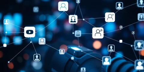 Social media icons on a modern digital device screen, connection, technology, network