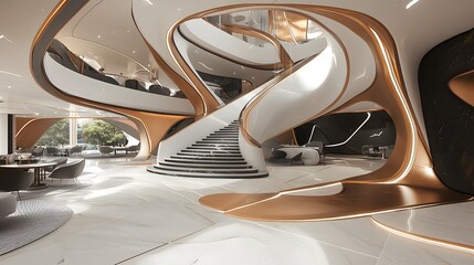 Obraz premium A staircase with a futuristic, high-tech design, symbolizing innovation, progress, and the cutting edge of technology. 