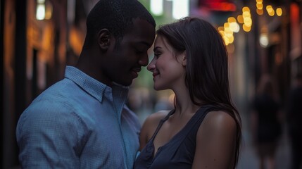 Fototapeta premium Serendipitous Encounter: Love at First Sight in a Charming Urban Setting