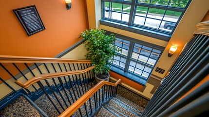 Obraz premium A staircase with a strong, vibrant color palette, symbolizing optimism, energy, and a bright future. 