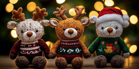 stuffed animal reindeer wearing ugly christmas sweaters