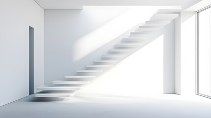 Fototapeta premium Futuristic floating stairs leading into a bright, unknown space. 
