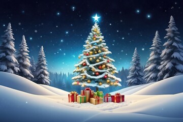 empty christmas table background with christmas tree out of focus for product display montage