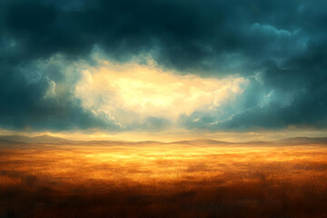 Illustration - Golden Field and Cloudy Sky Background