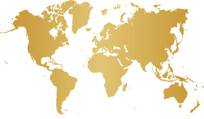 Gold gradient world map vector illustration silhouette, isolated