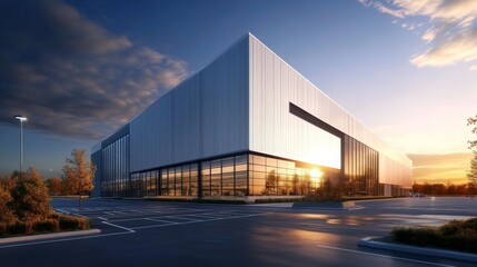 Obraz premium 3D rendering modern industrial building large rectangular new factory