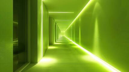 Minimalist hallway with green accents and modern lighting