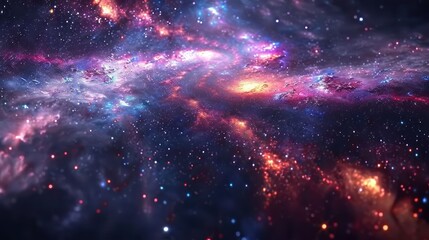Fototapeta premium A vibrant and colorful nebula with bright stars and galaxies, a swirling cosmic scene.