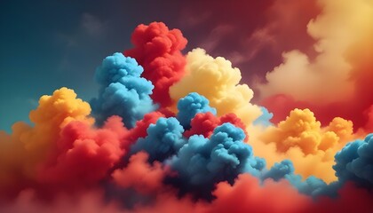 Fototapeta premium fondo con nubes de humo en colores vibrantes como rojo, amarillo y azul, que se entrelazan y se funden. Este diseño genera un efecto de energía y movimiento